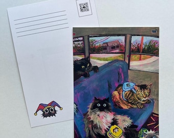 My Cats Riding the Bus to School Postcard 5x7"