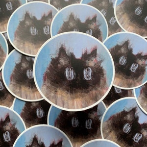Sticker téléportation de nouilles, peinture de chat, meme de chat, chat duveteux, nouilles amicales, oeuvre d'art de chat, art de rebecca salinas, bleu ciel, art de chat mignon