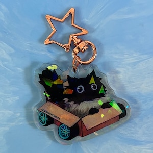 Box Car Noodle Schlüsselanhänger, Auto Schlüsselanhänger, Schlüssel, Katze Kunst, freundliche Nudeln, Rebecca Salinas Kunst, Nudeln, Silvia, Skyline, nissan, holographisch