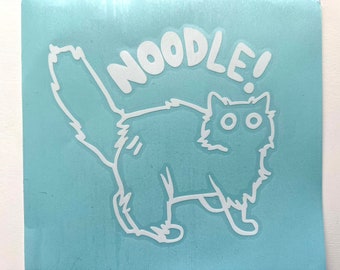 Noodle! transfer sticker, white vinyl, friendly noodles, car sticker, peeking cat sticker, fluffy cat, cat art, cat eyes, cute
