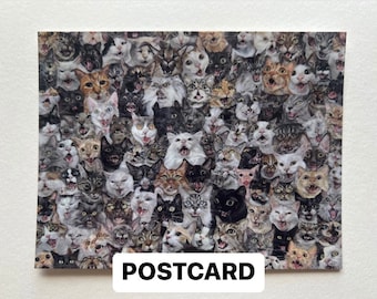 The Chorus Postkarte, Katzen, Katzenmuster, Miauen, Teefies, viele, Schnurrhaare, Katzenliebhaber, flauschige, freundliche Nudeln, Rebecca Salinas Kunst