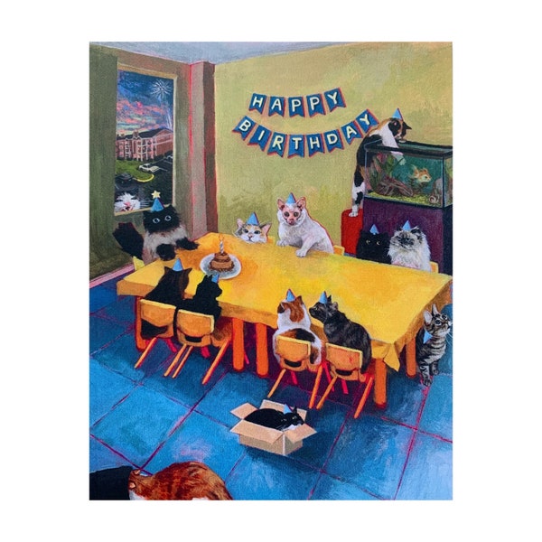 Cat Birthday Party Card