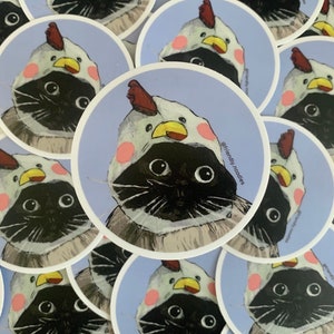 Chicken Noodle sticker, waterproof, cute cat, cat sticker, friendly noodles, rebecca salinas art, cat hat