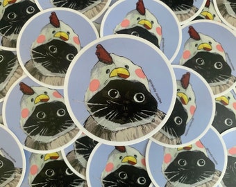 Chicken Noodle sticker, waterproof, cute cat, cat sticker, friendly noodles, rebecca salinas art, cat hat