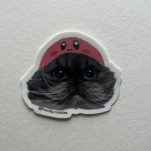 Naklejka Haku Kirby Hat, perski kot, kapelusz, winyl, klej, przyjazne makarony, słodkie, kawaii