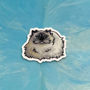 Sticker Haku Loaf, minuscule, petit, floof, chat duveteux, persan, blanc, pain, point bleu, nouilles amicales