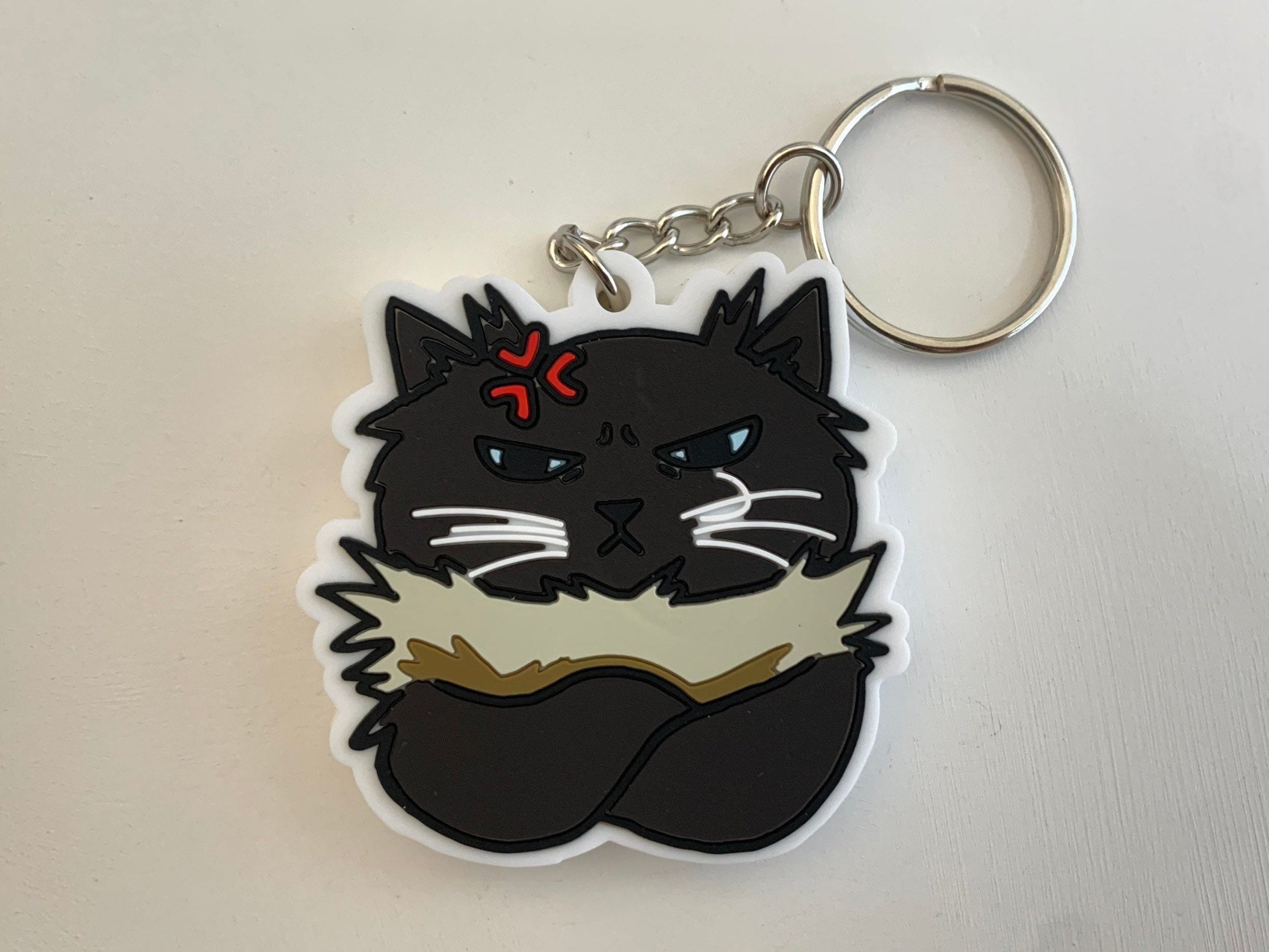 Needles keychain, car keychain, keys, cat art, friendly noodles, rebecca salinas art, noodles, noodle cat, meme cat, unfriendly, rubber