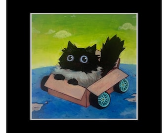 Box Car Noodle 8x8" print, cars, drift, drifting, speed, zoom, zoomies, dbz, dragon ball z, planet namek, painting, artwork, cat, kitty