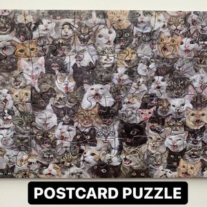 The Chorus Postcard Puzzle, cat puzzle, meowing cats, jigsaw puzzle, friendly noodles, rebeccasalinasart, cat art, painting image 1