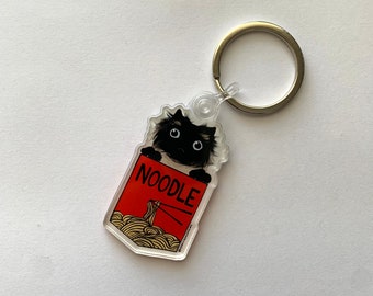 Noodle keychain, car keychain, keys, cat art, friendly noodles, rebecca salinas art, noodles, noodle cat, meme cat