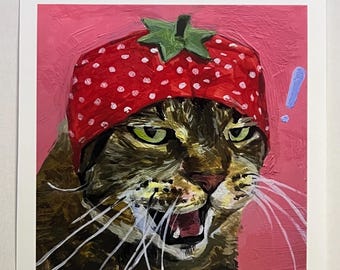 Strawberry Meow! Mini Print 4x4"