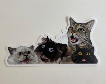 Meowing Cats sticker, singing, black cat, void cat, tabby cat, big eyes, noodles, noodling, friendly noodles, the chorus, meow