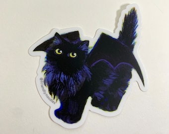 Squid Bat sticker, black cat, bat wings, fluffy, vinyl, adhesive, friendly noodles, cute, kawaii