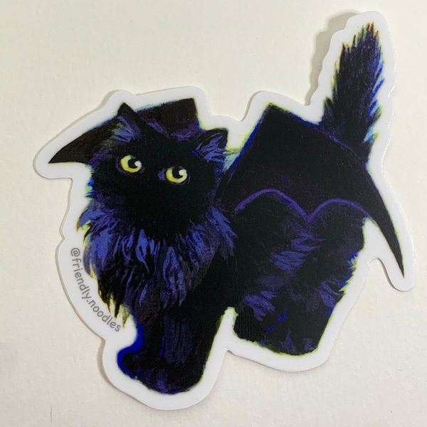 Squid Bat sticker, black cat, bat wings, fluffy, vinyl, adhesive, friendly noodles, cute, kawaii