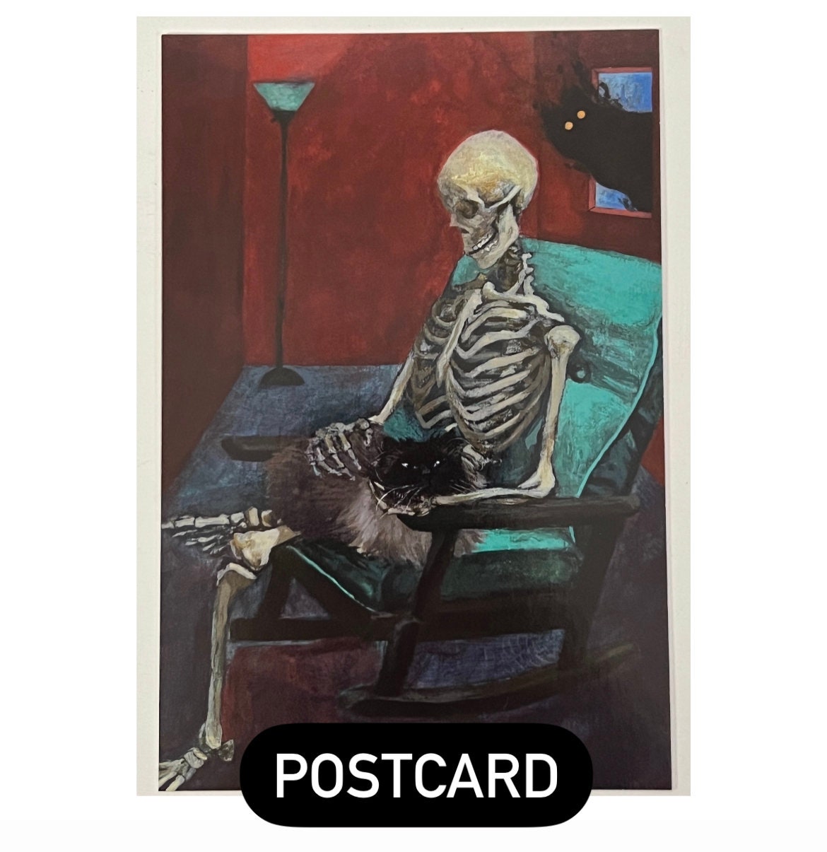 Incatpacitated postcard print, cat gift idea, cute cats, internet cat, needles, cat lover, friendly noodles, halloween, skeleton, spooky
