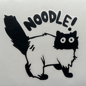 Noodle! transfer sticker, black vinyl, friendly noodles, car sticker, peeking cat sticker, fluffy cat, cat art, cat eyes, cute