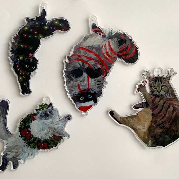 Cat Ornaments, Noodle & friends, Squid, Haku, Atlas, reindeer, lights, wreath, bows, fluffy, ribbon, candy cane, tree, holiday