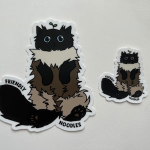 Autocollants Noodle Sprout, chat noir, chat du vide, fluide, chat de l'Himalaya, grands yeux, nouilles, nouilles, nouilles amicales, chat coloré