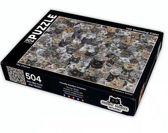 The Chorus Jigsaw Puzzle, 500 piece, cat puzzle, meowing, meow, cats, kitties, cat lover, friendly noodles