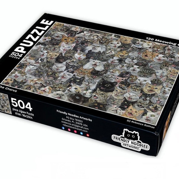 The Chorus Jigsaw Puzzle, 500 piece, cat puzzle, meowing, meow, cats, kitties, cat lover, friendly noodles