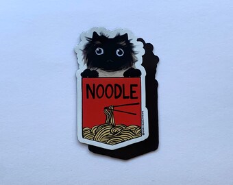 Noodle Cat Magnet, ramen noodle cup, noodle cat, cat art, friendly noodles, rebecca salinas art, ghibli, soot sprite, soot gremlin