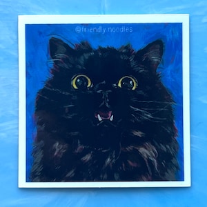 Sticker calamar Ekekeke, vinyle, adhésif, nouilles amicales, mignon, chat noir, duveteux, persan, miaou, oiseau, haha, riant, peinture, bleu