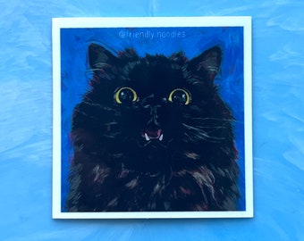 Squid Ekekeke sticker, vinyl, adhesive, friendly noodles, cute, black cat, fluffy, persian, meow, bird, haha, laughing, painting, blue