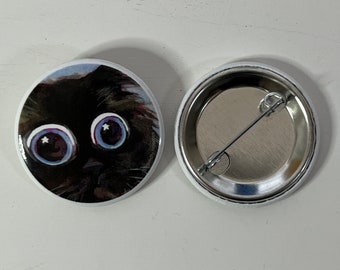 Bug Eyed Noodle button, cute cat, pins, cat button, googely eyes, studio ghibli, soot sprite, soot gremlin, galaxy cat, dreamy, stars