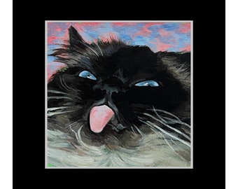 Free KHisses 8x8" print, tongue out, Needle, angry, silly, gift, present, painting, artwork, cat, kitty