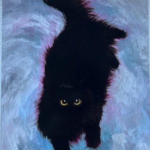 Snowy Squid Druck, Winter, Geschenk, Liebe, niedlich, Katze, flauschig, freundlich, Nudeln, Rebecca Salinas Kunst, nichtig, blau, Schnee, schwarze Katze