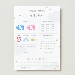 Baby Shower Predictions and Advice Cards - Printable Baby Prediction Cards - Baby Prediction Game Cards - Baby Guessing Game Download- Print