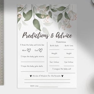Babyvoorspelling downloaden - Groenvoorspellingen en advieskaart - Eucalyptus Babyvoorspellingskaarten - Genderneutrale Babyvoorspellingskaart