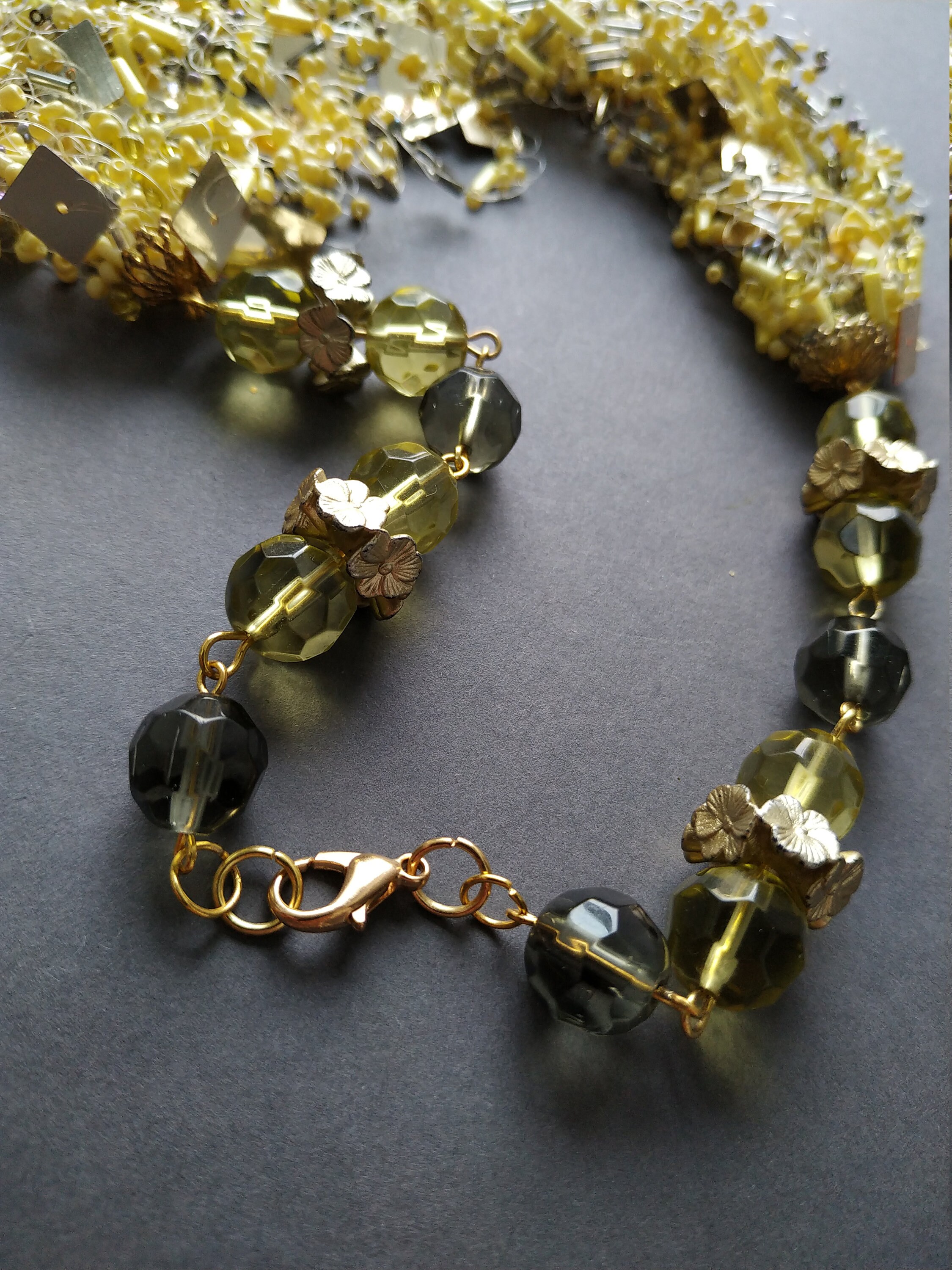 Yellow jewelry beaded necklace bright necklace crystal Etsy