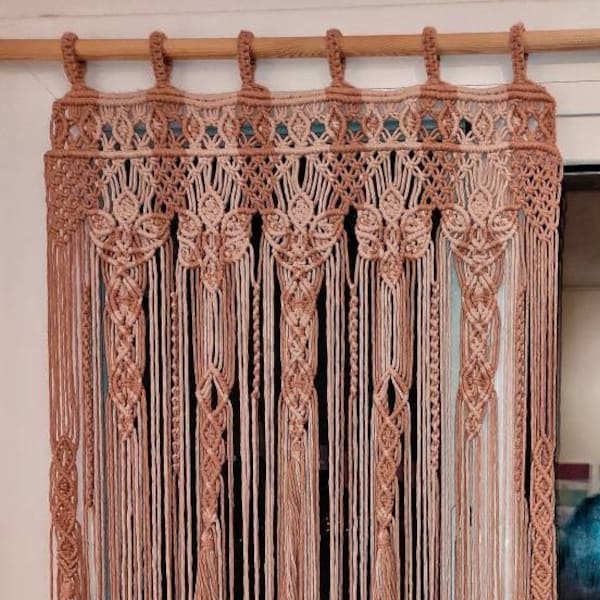 Decor Macrame curtain, Macrame panel curtain, Doorway Macrame Window curtain. Curtain. home macrame decor. Color Rose,Pawder.