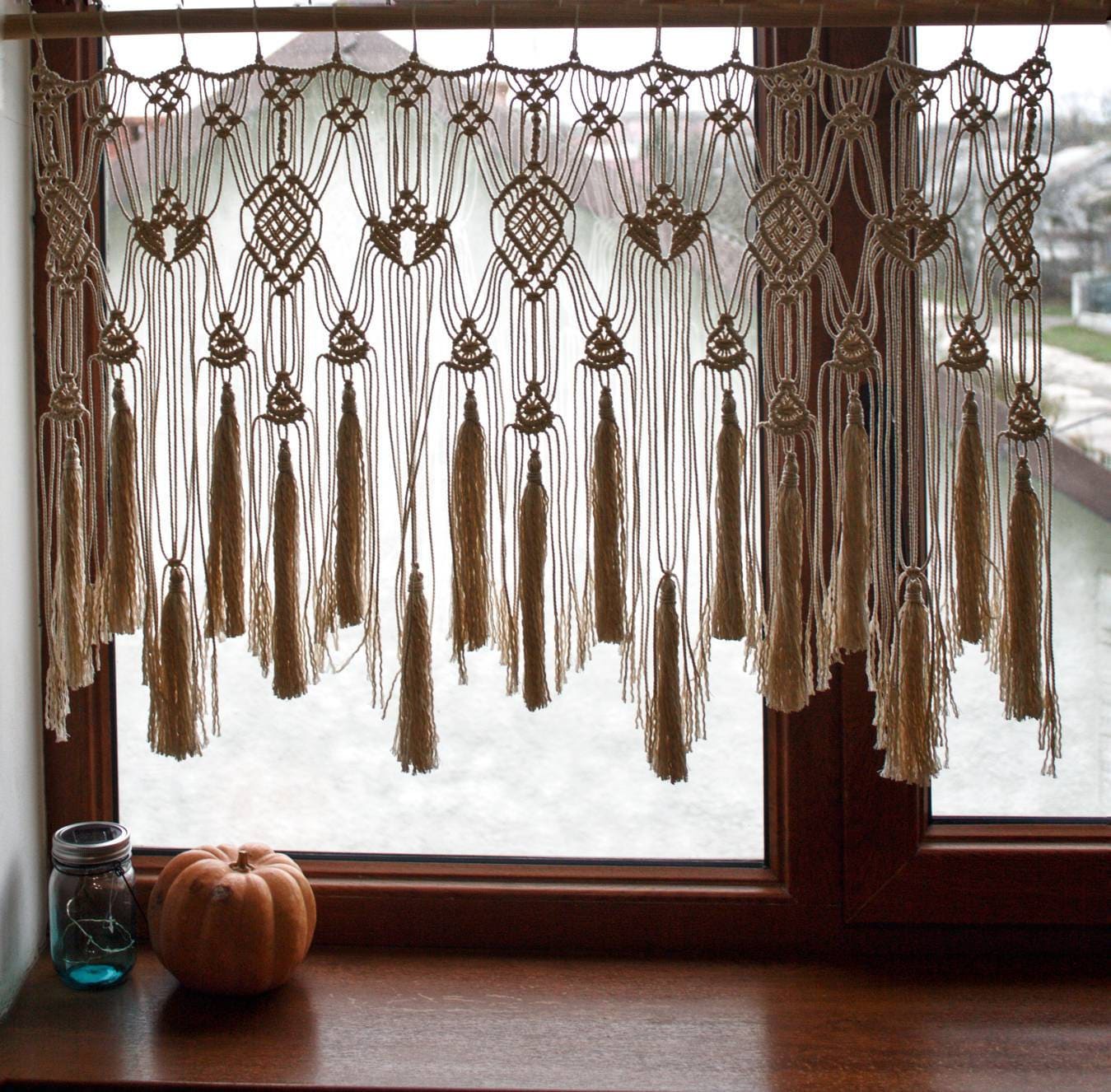 Macrame Window Design Macrame Window Curtain,decor Macrame Valance,macrame Curtain,macrame ...