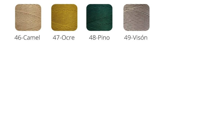 May include: Four spools of yarn in different colors: camel, ochre, pine green, and light gray. Each spool is labeled with a number and color name.