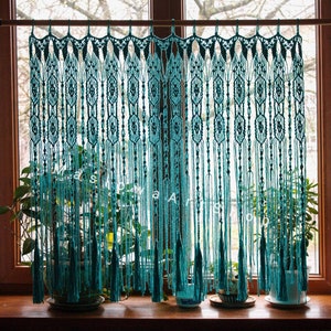 Decor macrame curtain. Turquoise Window Curtain. Macrame Curtain. Macrame wall art. Macrame Wall Hanging.
