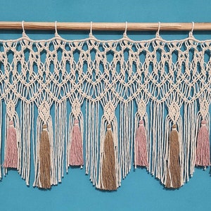 Curtain macrame ,Cafe macrame curtain, Windows macrame curtain, Banner Macrame, Curtain with tassels. Macrame fiber art, Macrame wall art.