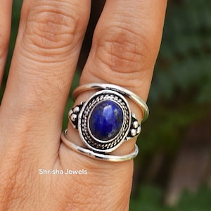 Lapis Ring, 925 Sterling Silver Natural Lapis Lazuli Oval Ring, Handmade Ring, Gift For Mom, Statement Ring