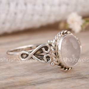 Rose Rose Quartz 925 Bague en argent Forme ovale Vente chaude Etsy Bague faite à la main, Cadeau pour elle, Cadeau de Noël, Vente du Black Friday