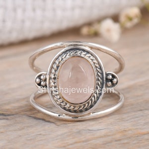 Pink Rose Quartz Oval 925 Silver Ring Handmade Ring, Statement Ring, Gift For Her