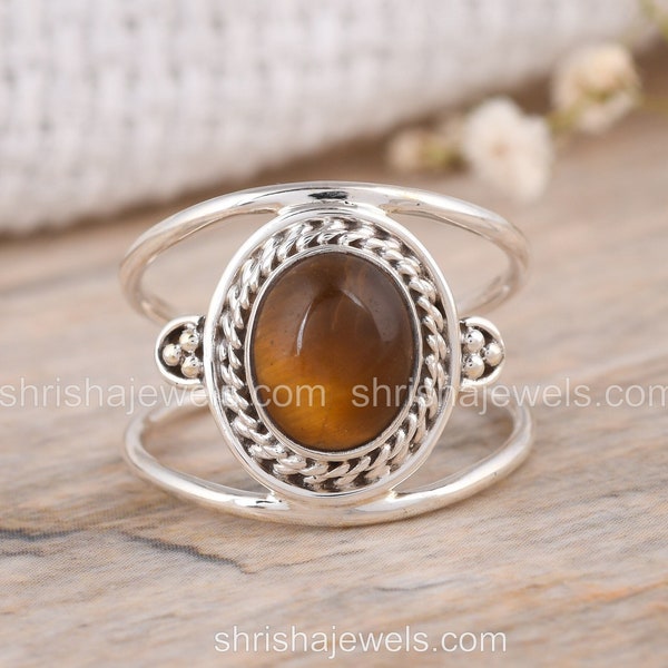 Bague oeil de tigre, bague ovale oeil de tigre naturel en argent sterling 925, bague faite main, cadeau pour maman, bague tendance