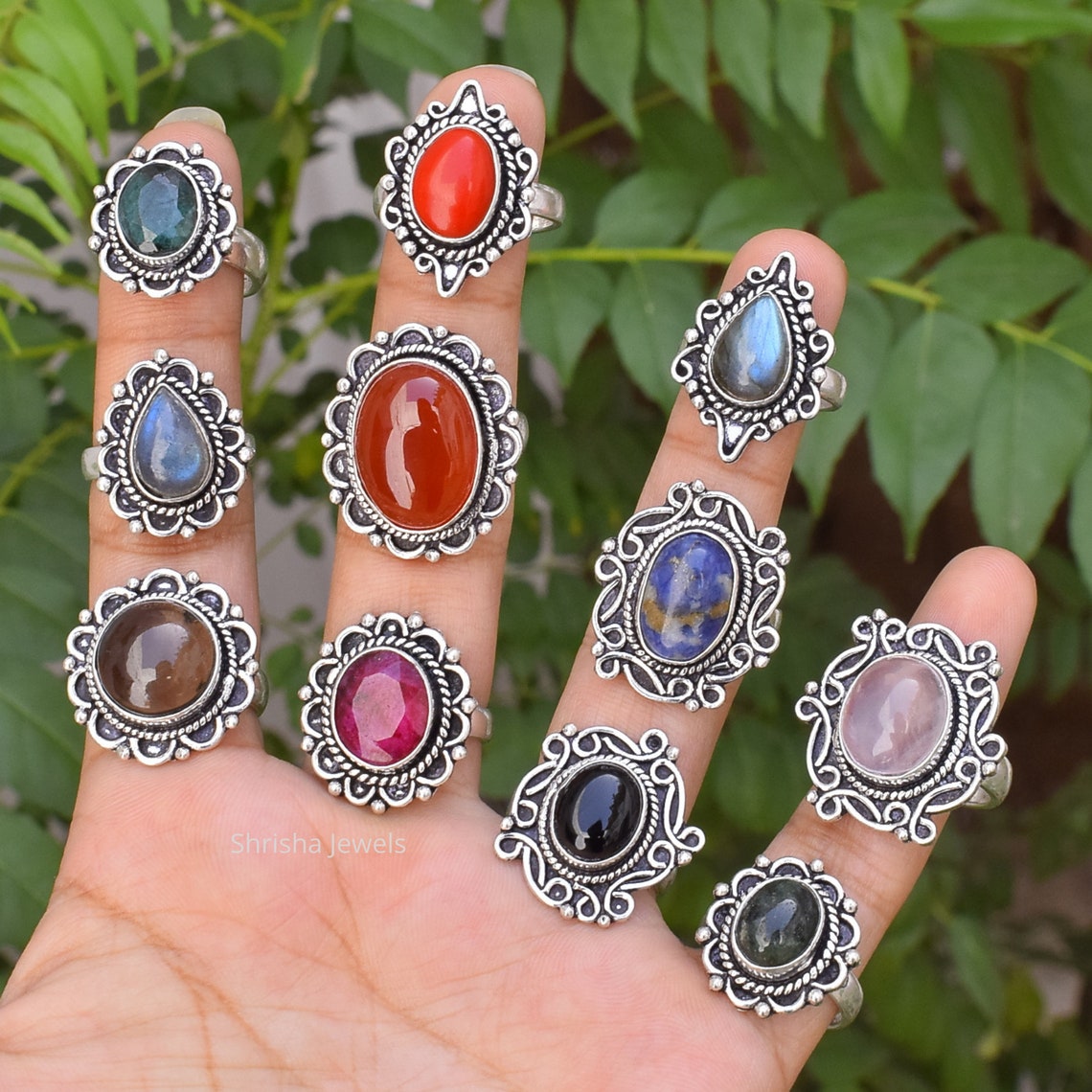 100 Pcs Wholesale Rings Lot Mix Gemstone Silver Plated Rings Etsy