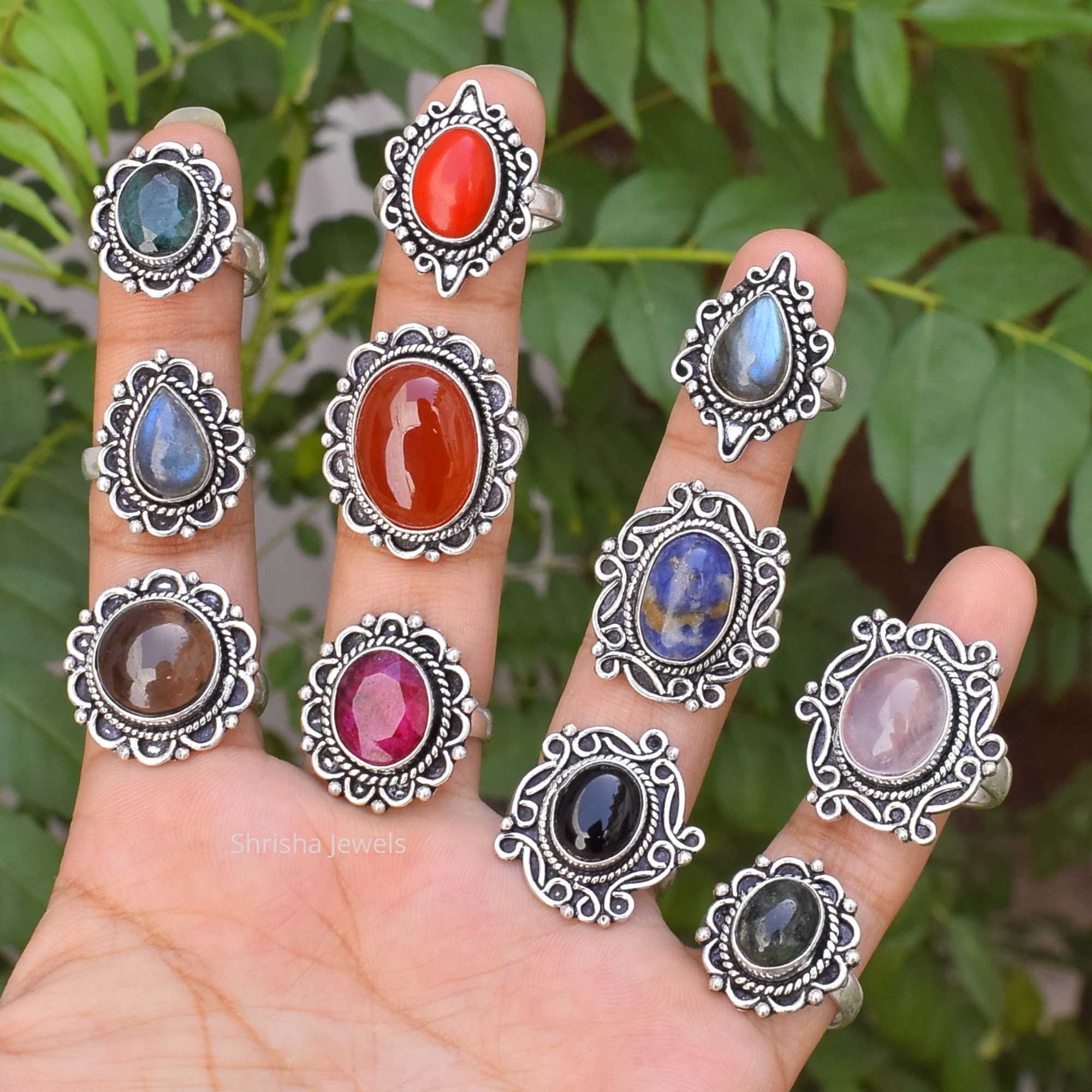 100 pcs Wholesale Rings Lot Mix Gemstone Silver Plated Rings Etsy