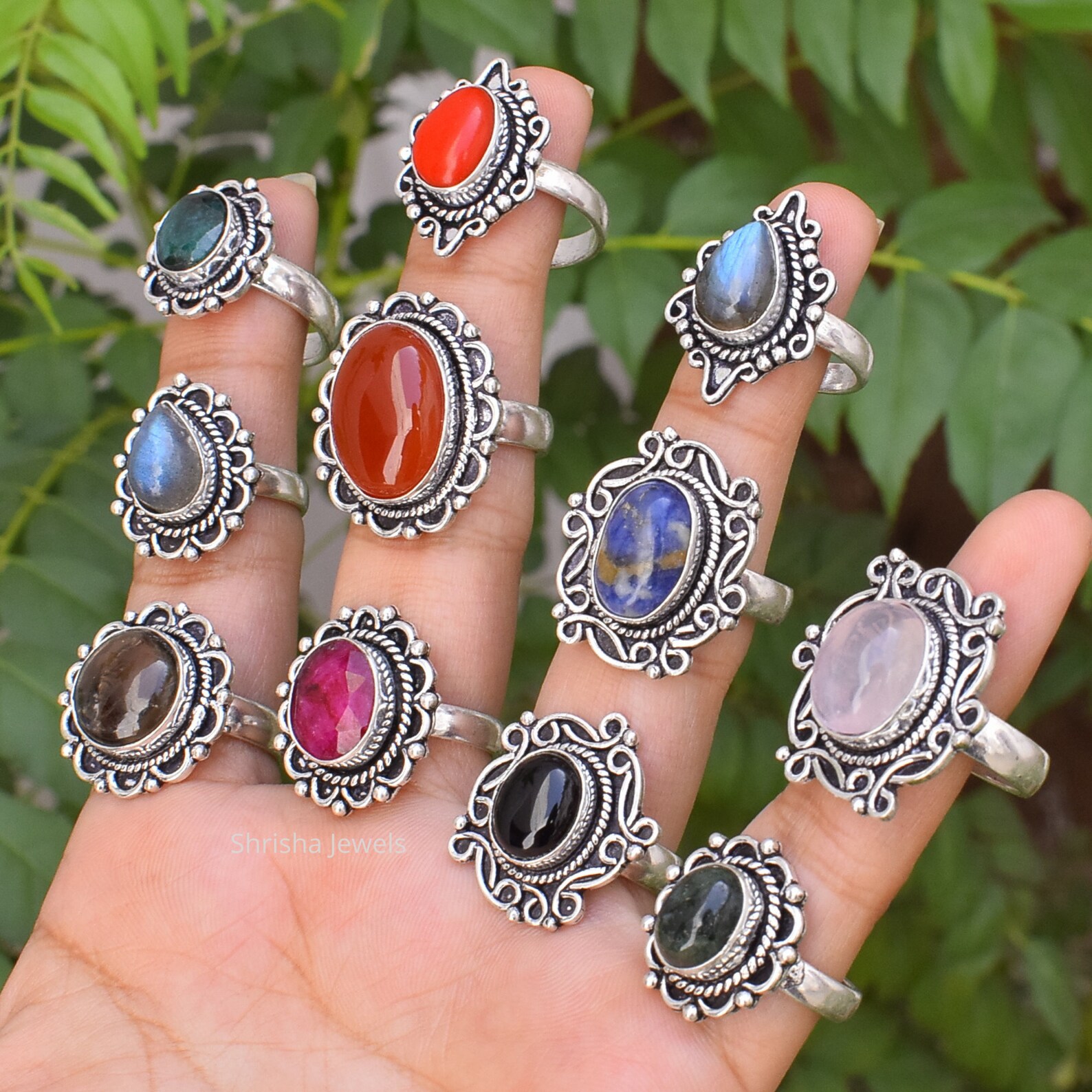 100 Pcs Wholesale Rings Lot Mix Gemstone Silver Plated Rings Etsy