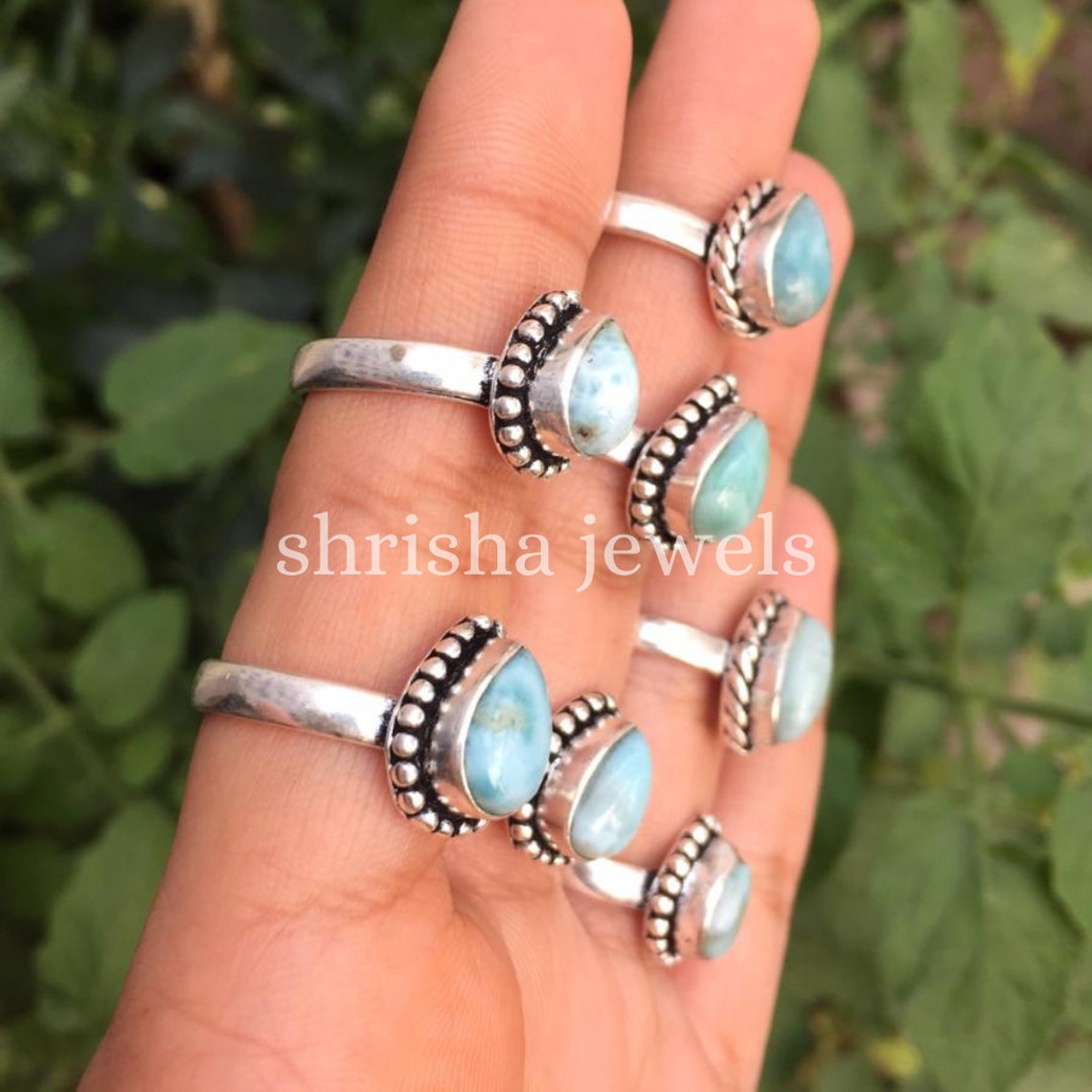 Wholesale Rings Top Quality Natural Larimar Silver Plated Etsy
