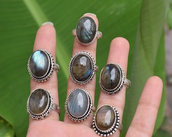 50 pcs Wholesale Rings lot labradorite gemstone silver plated rings wholesale lot wholesale lots jewelry bulk rings sale