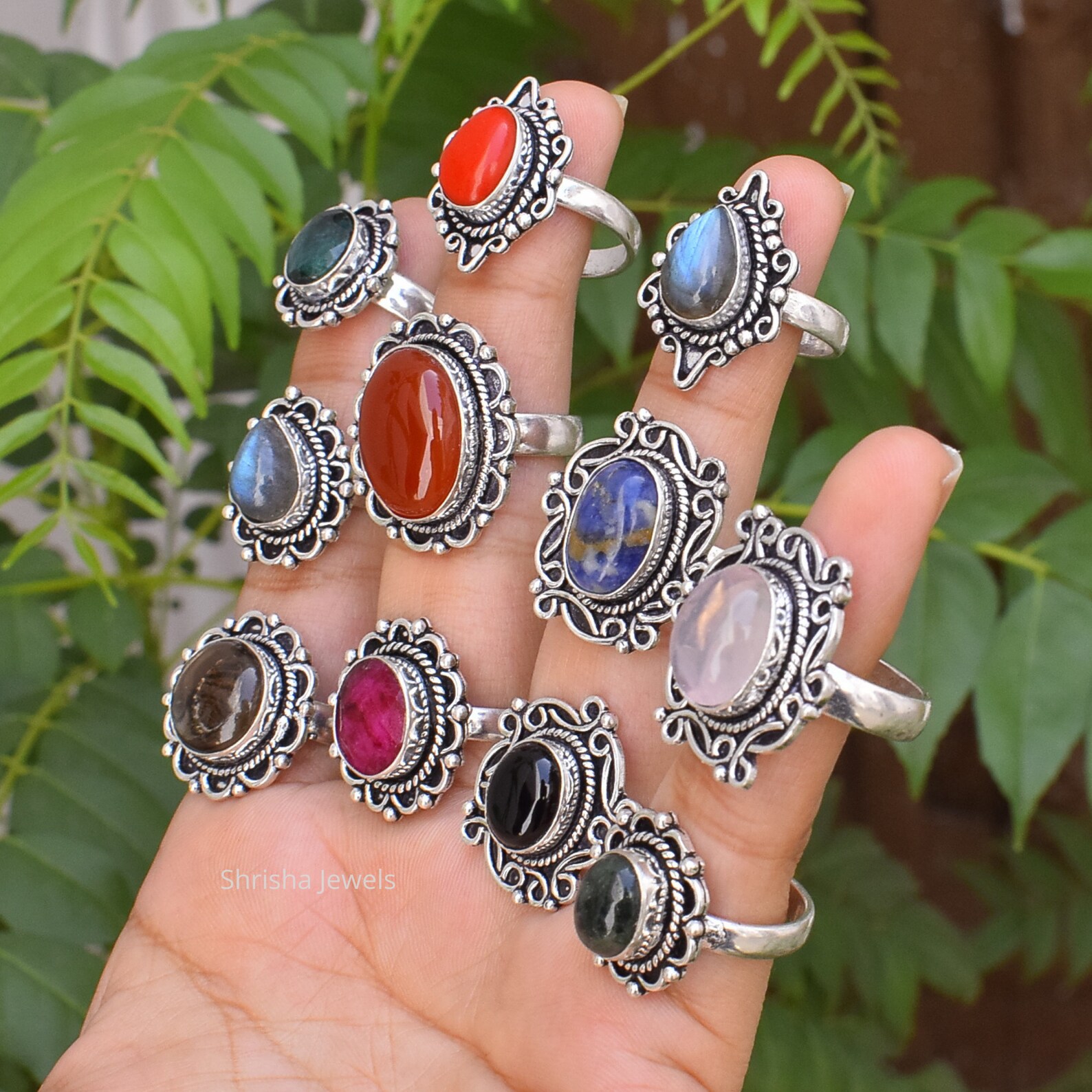 100 Pcs Wholesale Rings Lot Mix Gemstone Silver Plated Rings Etsy