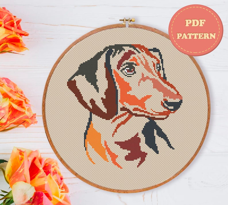 Dachshund dog cross stitch pattern Easy embroidery cute Etsy