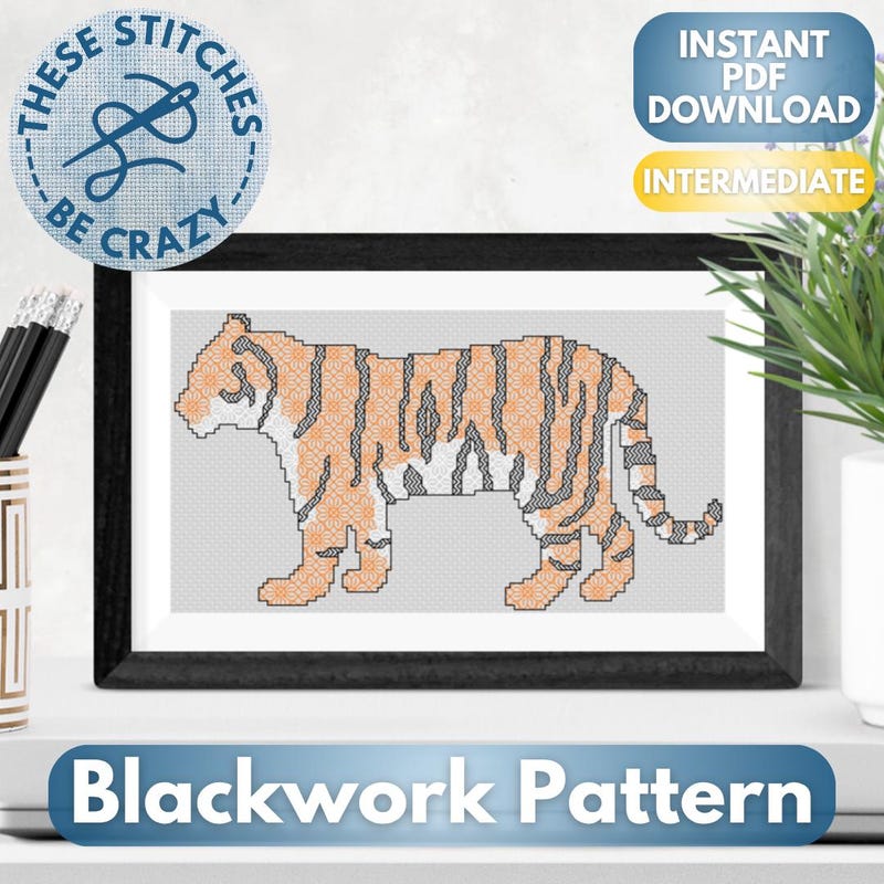 Tiger Blackwork - Etsy